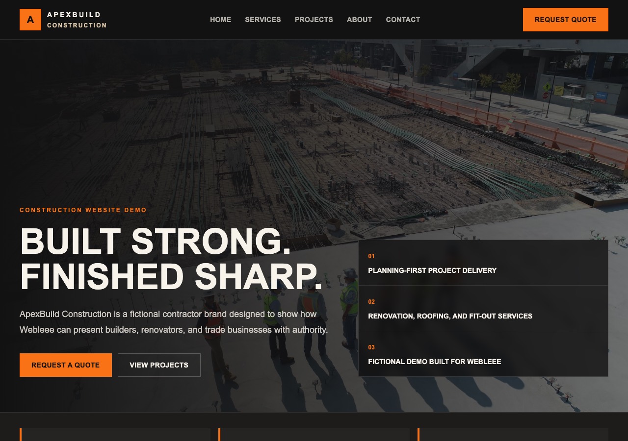 ApexBuild Construction demo website preview