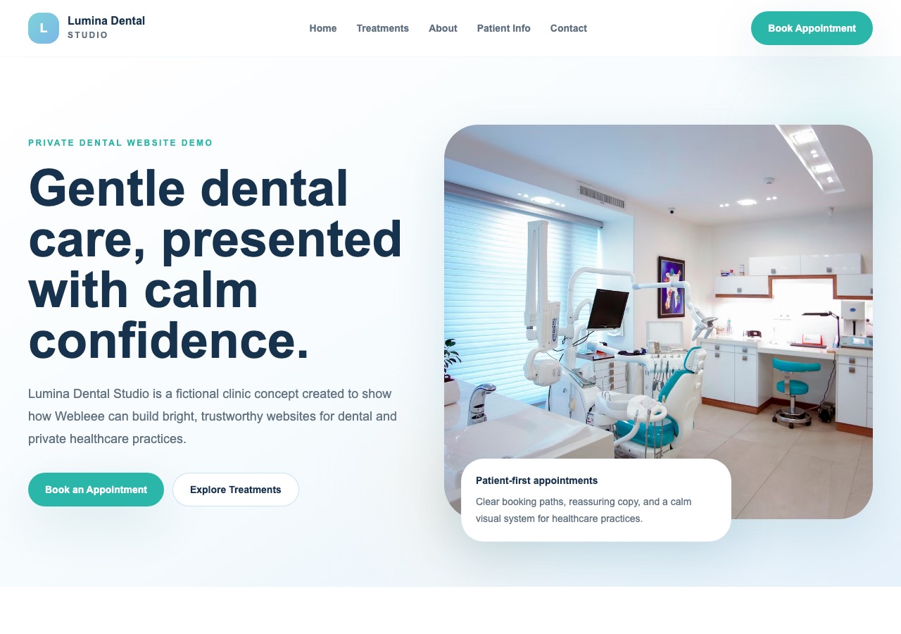 Lumina Dental Studio demo website preview